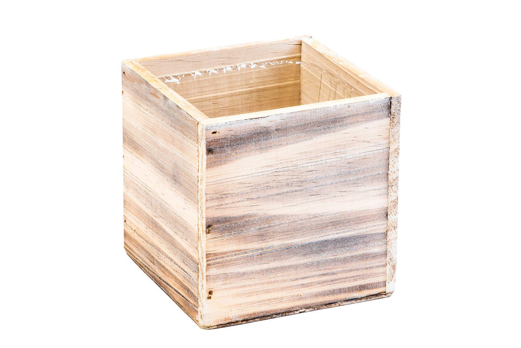 Wood Planter Box 4 Inch Square, Whitewash Color, Plastic Liner, Garden Centerpiece Display, Wedding Flowers Holder