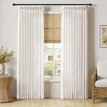 Pinch Pleated Thick Linen Curtains 90 Inches Long 2 Panels for Living Room Bedroom, Memory Trained Pinch Pleat Drapes