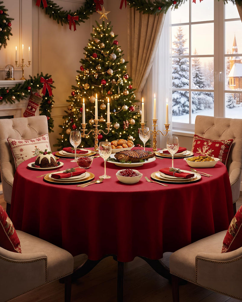 Red Round Tablecloth 60 Inch, 2-Pack Waterproof Slub Textured