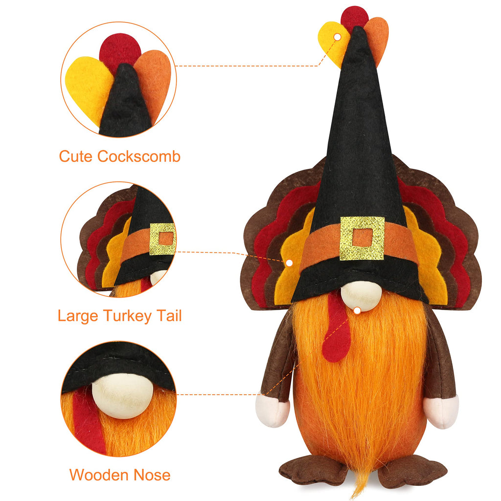 Mr and Mrs Thanksgiving Plush Decorations - 2 Pcs Turkey Gnomes Handmade Scandinavian Autumn Tomte - Fall Season