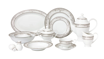 57 Piece 'Juliette' Bone China Dinnerware Set (Service for 8 People), Silver