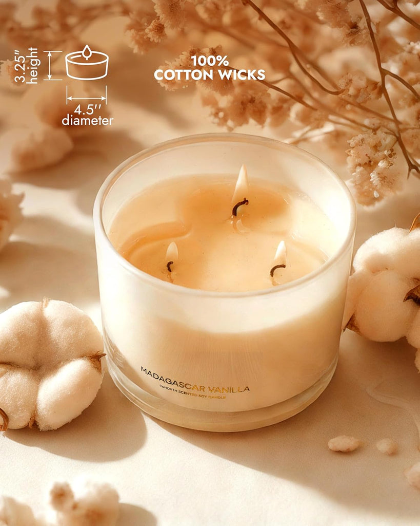 Luxury Vanilla Soy Candles | Large 3 Wick Jar Candle | Up to 50 Hours Burning Time | 100% Natural Soy Wax | Relaxing - Set of 12