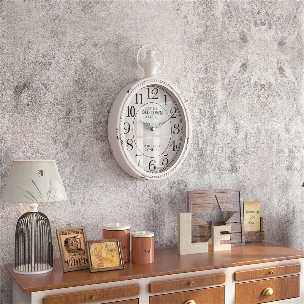 Small Retro Oval Wall Clock Antique Old Design, White Vintage Style