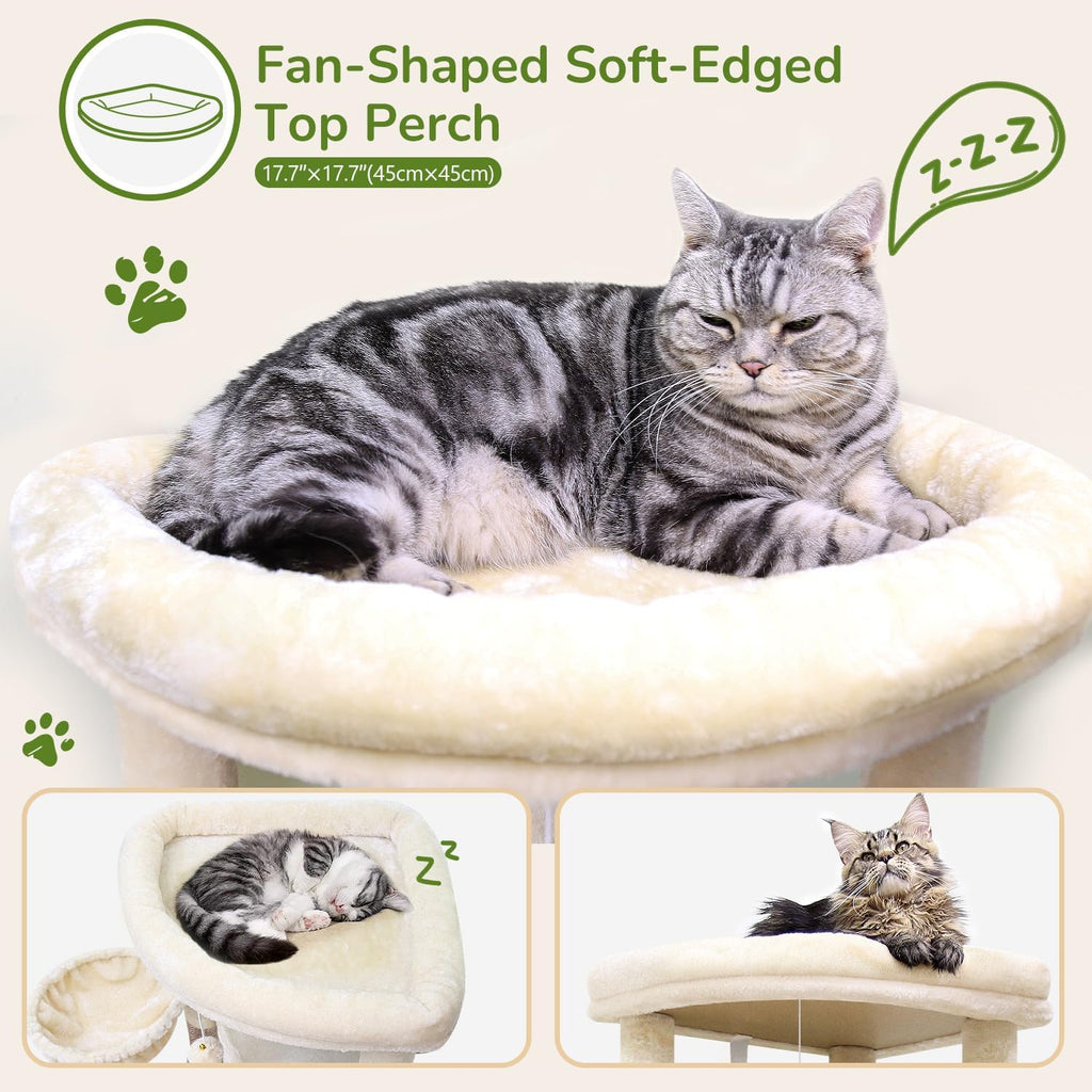 Corner Cat Tree, 51in Curved Series Modern Cat Tower for Indoor Cats with Hammock, 7 Sisal Scratching Posts