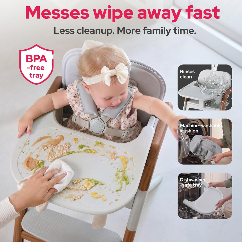 Convertible Baby High Chair, Foldable High Chairs for Babies and Toddlers, Adjustable Feeding Chair with Removable