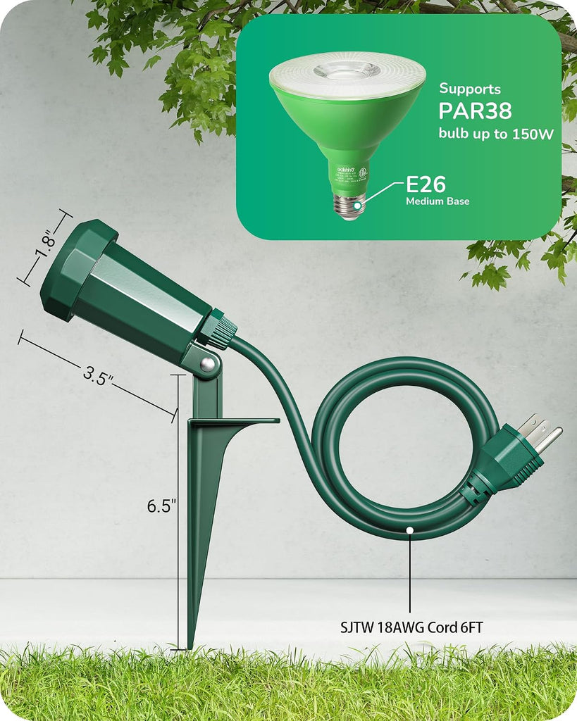 Spotlights Outdoor with 6FT Cord, Flood Stake Lights E26 150W | 120V Weatherproof Plug in LED Landscape Light Socket