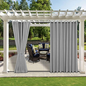 52" W x 108" L Waterproof Indoor Outdoor Curtains Windproof Burlap Linen Look Outdoor Curtains Grommet at Top and
