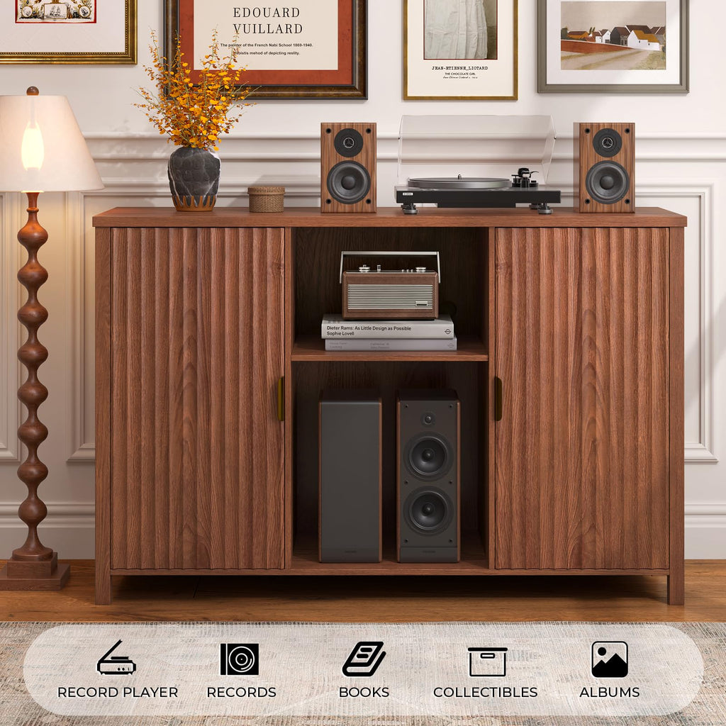 47.2" Mid Century Modern Record Player Stand with Vinyl Storage