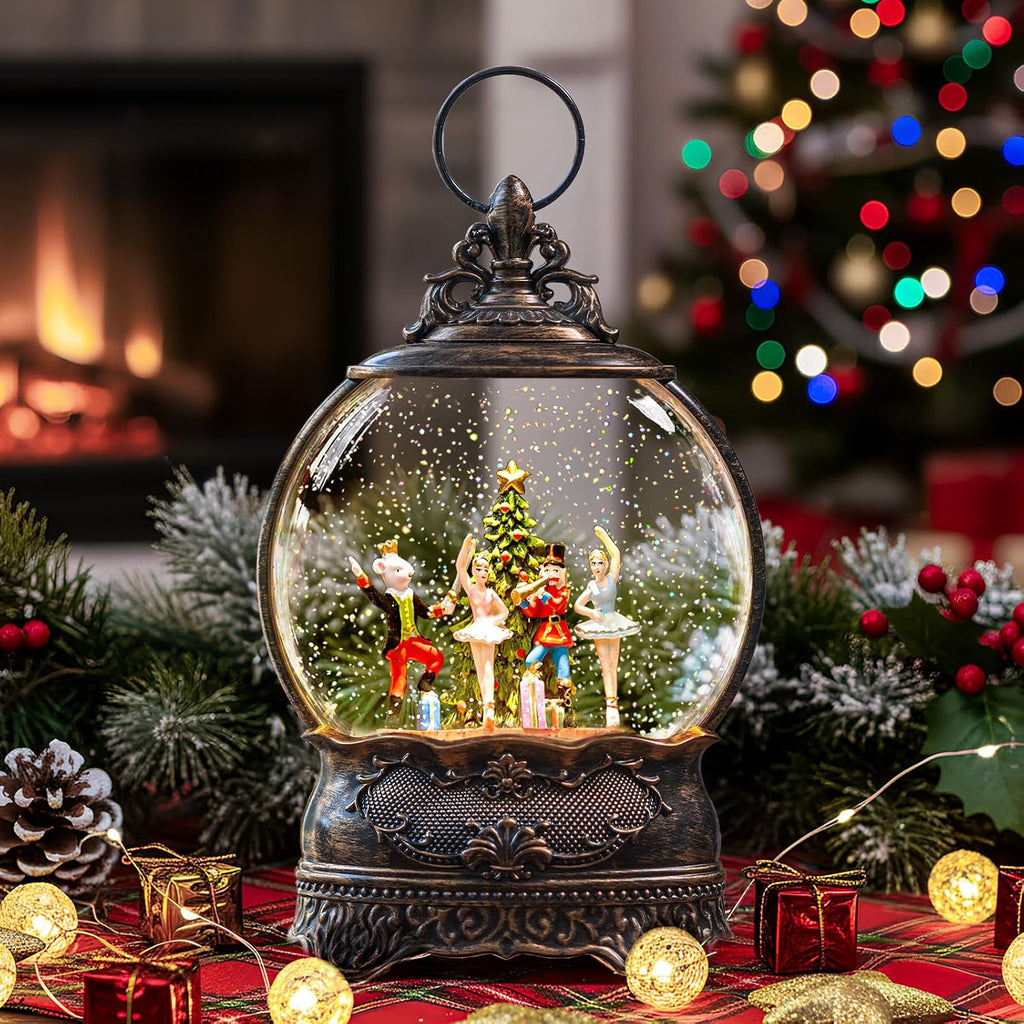 12.1" Christmas Snow Globe Lantern with Nutcracker Ballet Decor, Musical Snow Globe, Indoor Home Christmas Decor