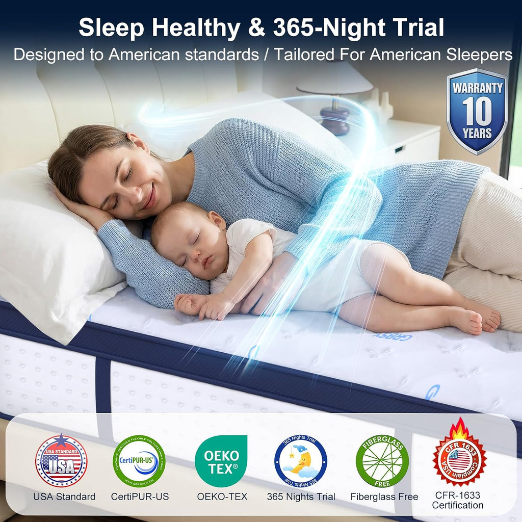 14 Inch King Mattress, Upgraded 7-Zone Support Hybrid King Size Mattress In A Box with Cooling Gel Memory Foam &