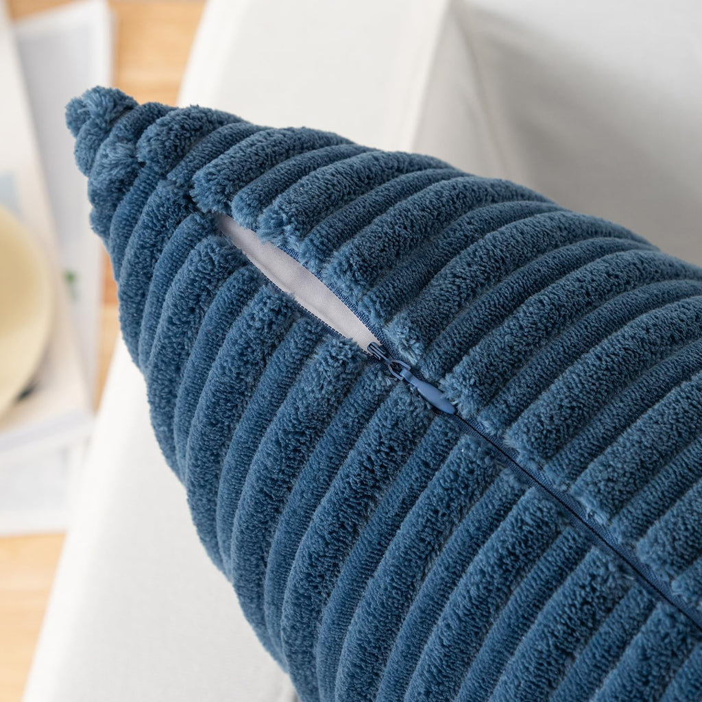 Striped Corduroy 24"x24" Pillow Covers 2 Pack, Dusty Blue
