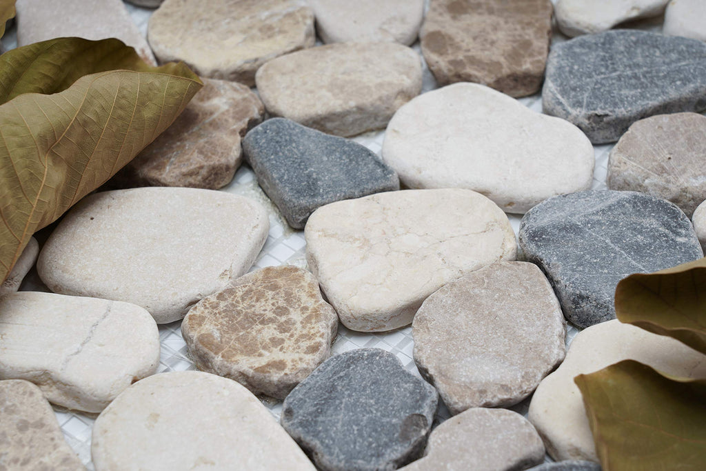 5 Sheets Marble Mosaic Tile Backsplash, Bath Bathroom Floor, Etc, River Rock Collection, Mixed Rounds, 12"X12"X3/8"