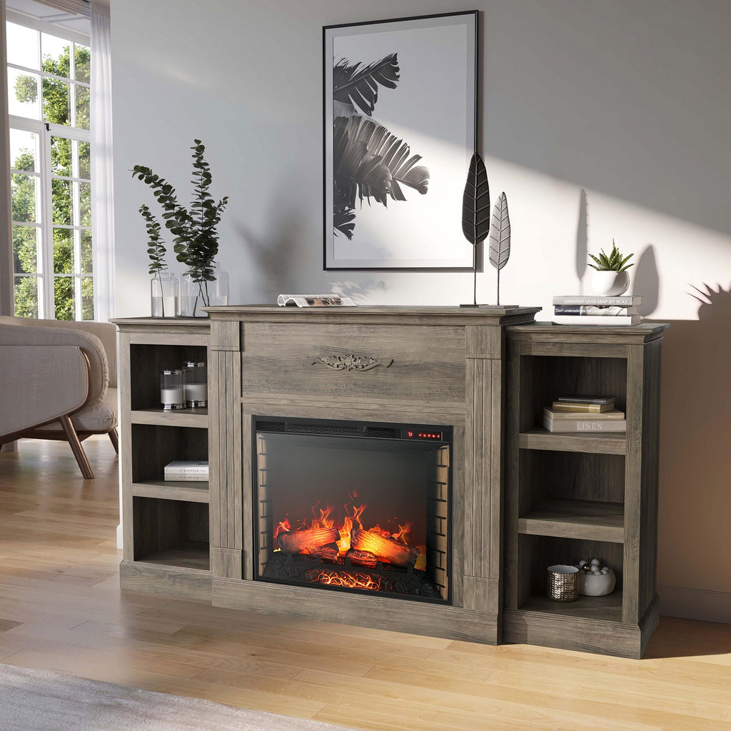 70" Lenore Mantel with Electric Fireplace Heater - Gray