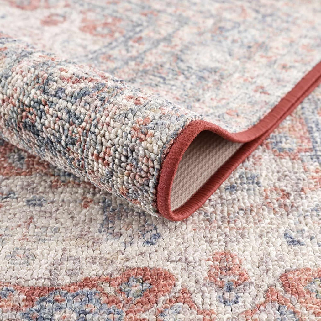 Ambre Living Room, Bedroom Machine Washable Area Rug - Floral Medallion Border Distressed Faded - Oriental