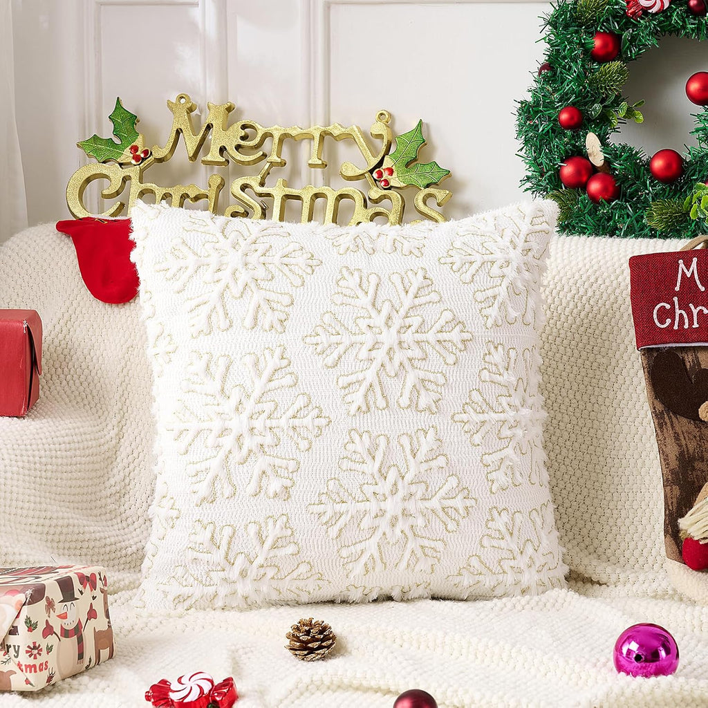 Christmas Throw Pillow Covers, 18 x 18 Inch, Snowflakes - Set of 2