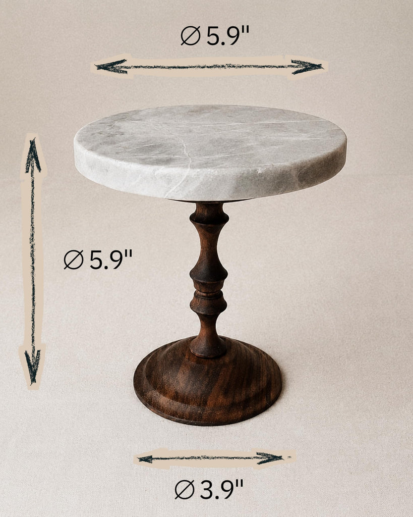 Stone Natural Marble & Walnut Pedestal Tray, Round Riser, 5.9