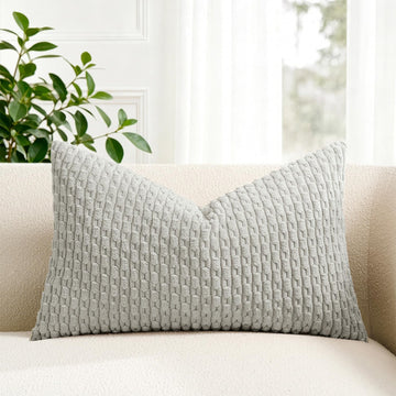Soft Corduroy 16"x26" Lumbar Pillow Cover 1 Pack, Light Grey