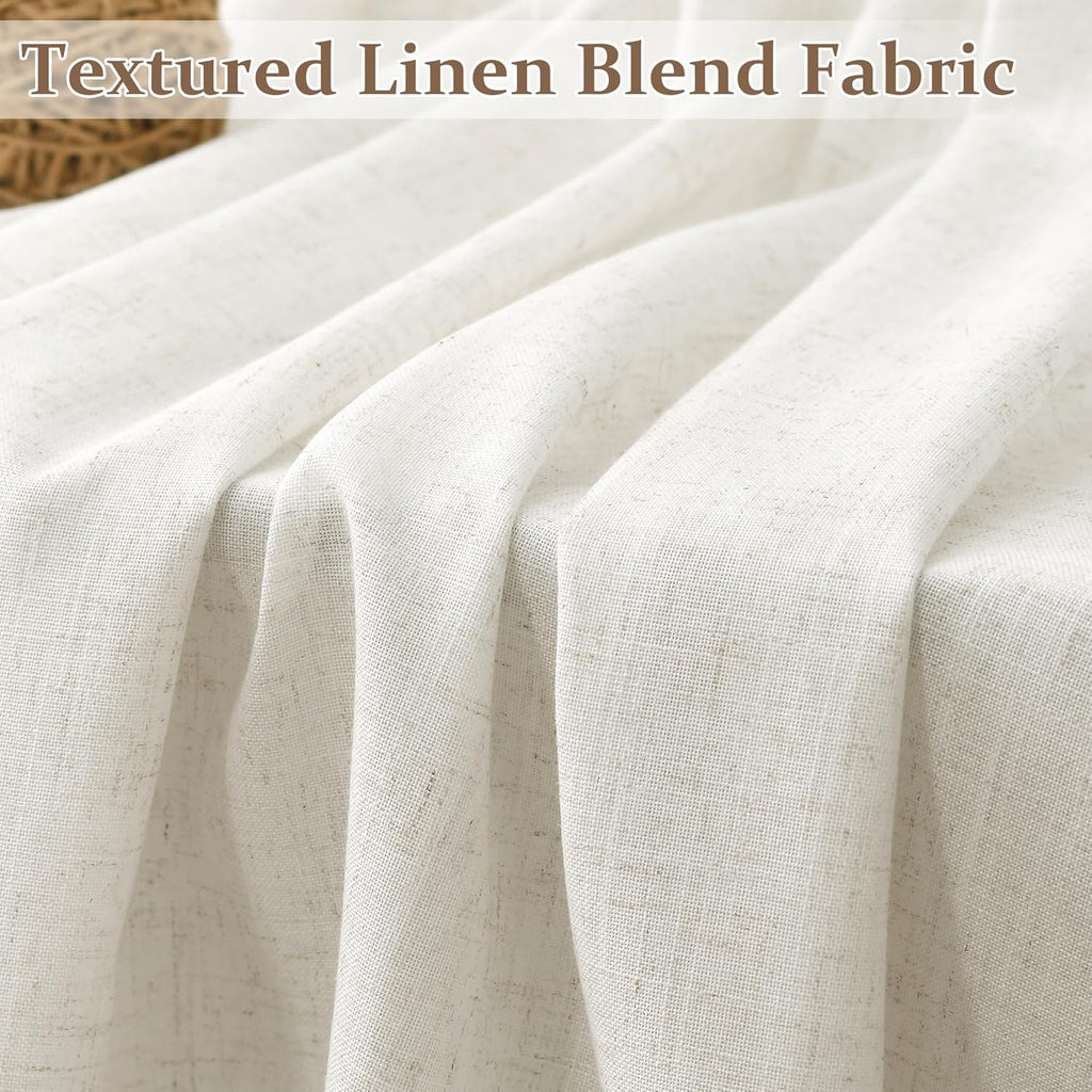 Pinch Pleated Linen Curtains Semi Sheer 98 Inches Long 2 Panels Natural Cream Curtain for Rustic Farmhouse Back Tab