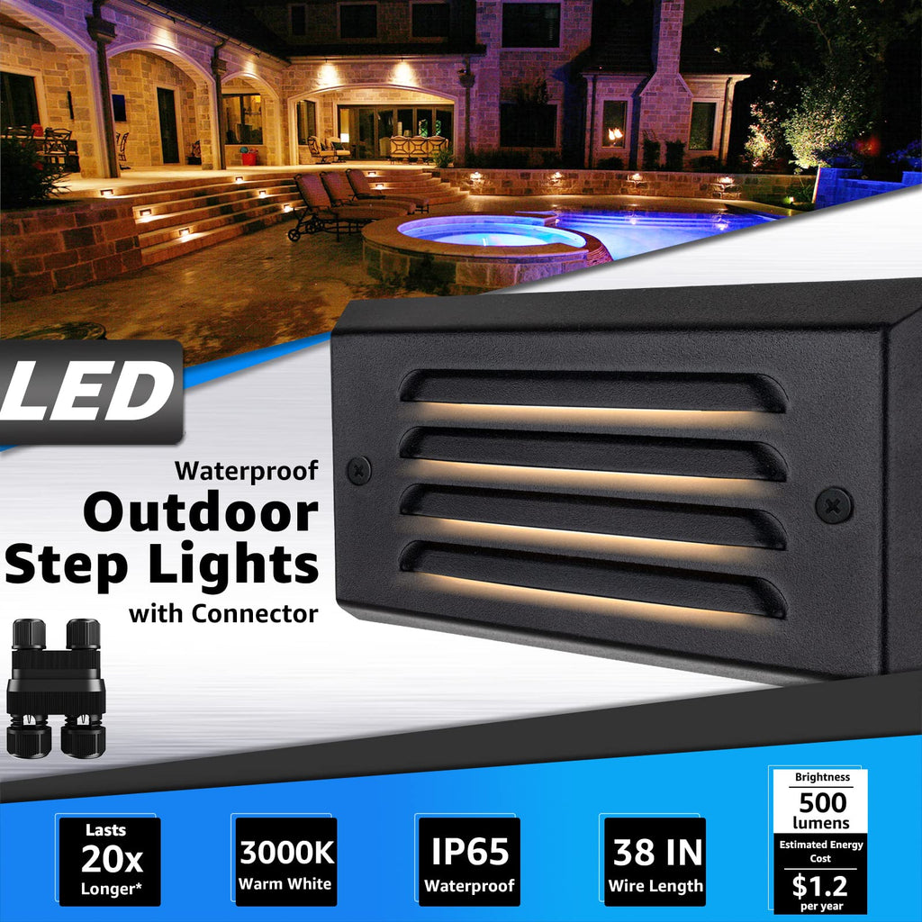 6" Low Voltage Step Lights Outdoor 5W 3000K Black Aluminum 12-Pack