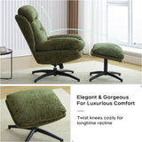 Modern Reading Chair and Ottoman — Green Chenille
