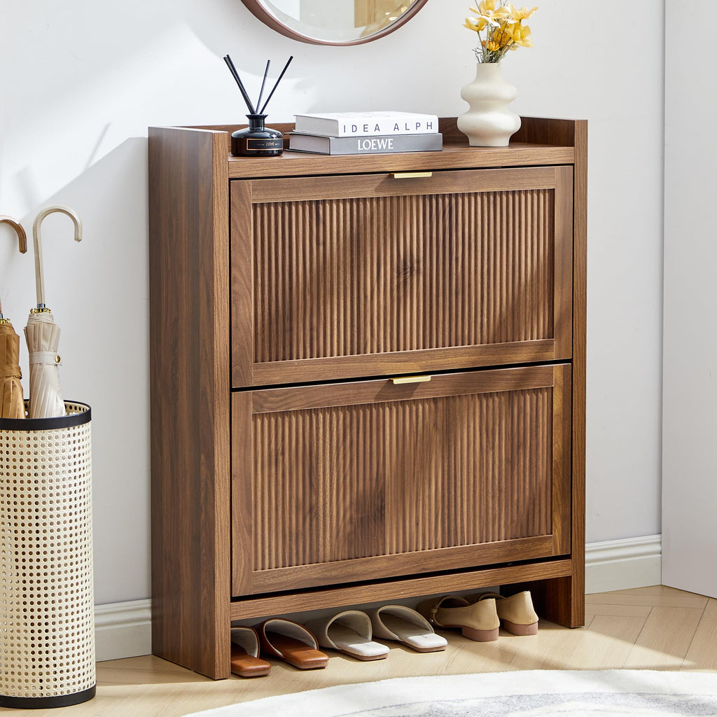 Fluted Shoe Storage Cabinet with 2 Flip Door