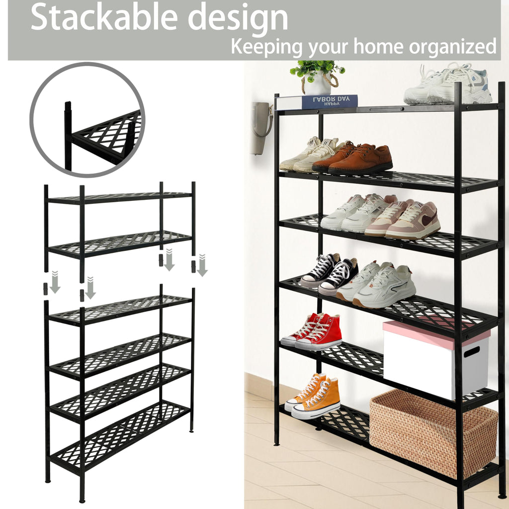 Long Expandable Metal Shoe Rack for Closet, Entryway, Garage, 4-Tier, Black