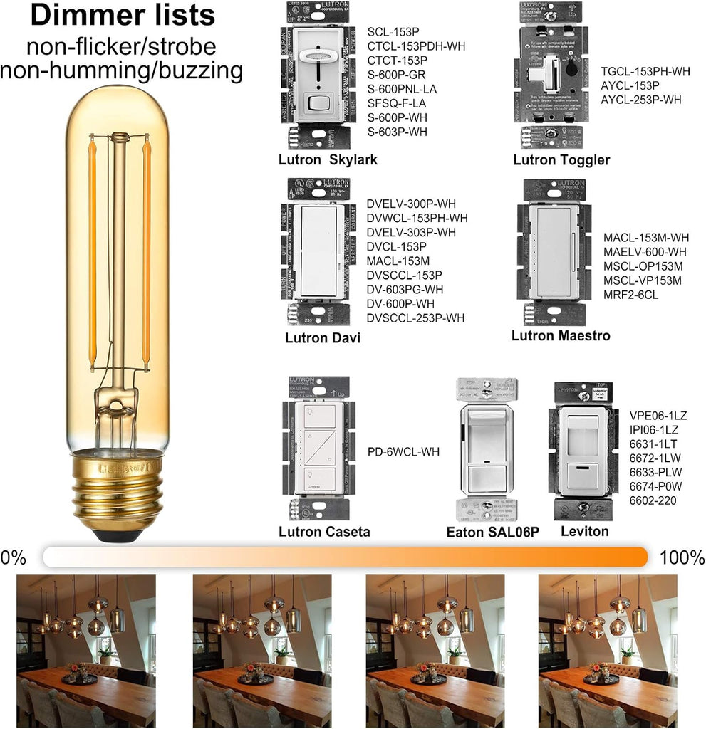 T10 Tubular E26 Light Bulb,Dimmable,Amber Light Bulbs,4w 2200K