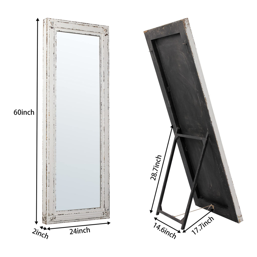 Rustic Full Length Mirror with Stand 60" x 24", Distressed White