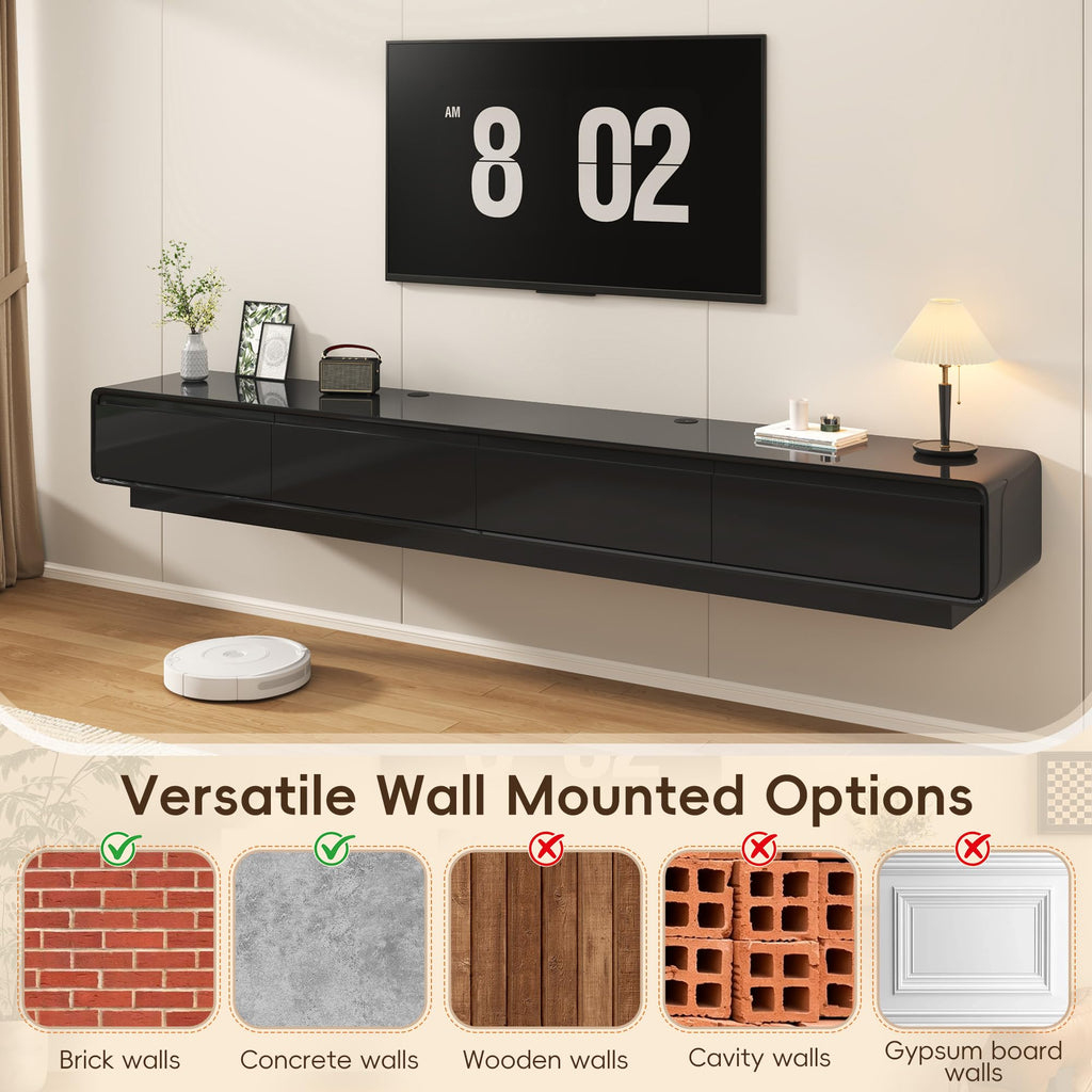 94.5" Floating for TVs up to 100 Inches, Mid-Century Modern Floating Entertainment Center Wall Mounted with 2 Drawers