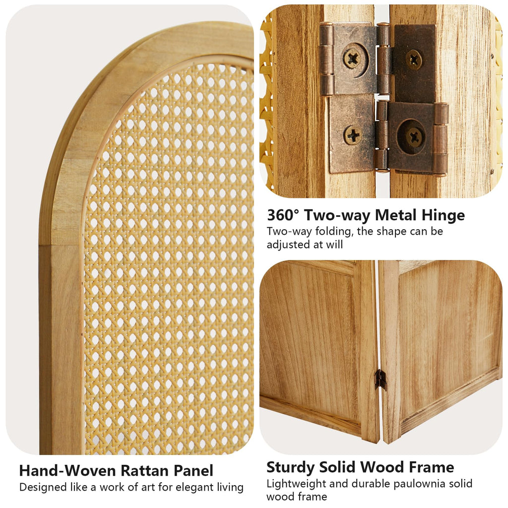 6 Panel Rattan Room Divider Screen, Boho Folding Privacy Screen
