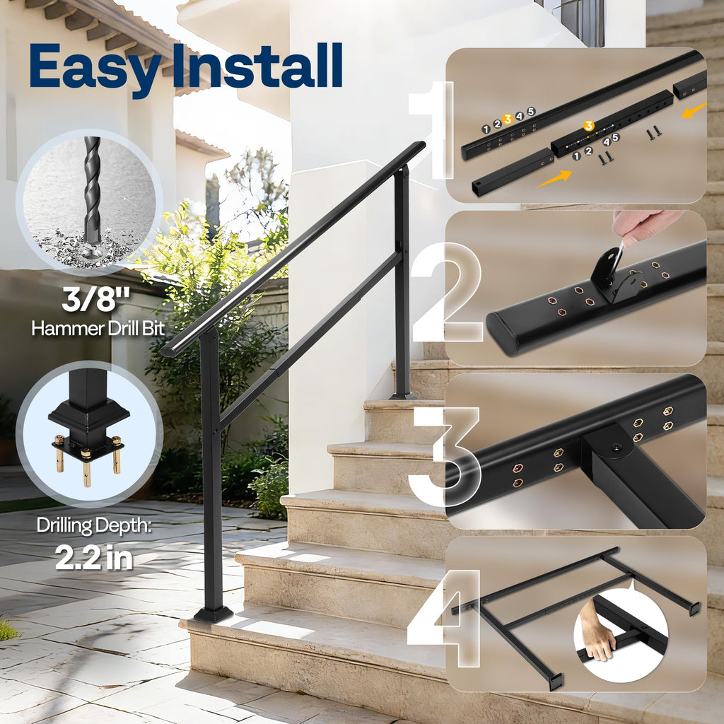 5 Step Adjustable Straight Oval Hand Rails for Outdoor Steps