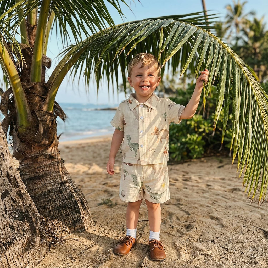 Toddler Baby Boy Clothes Tropical Vacation Button Shirt Shorts Set