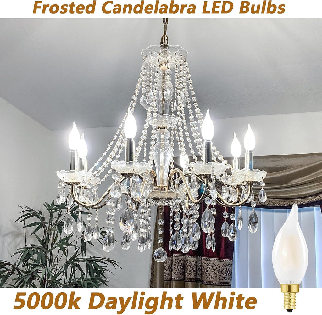E12 Frosted LED Candelabra Candle Bulb 60W Dimmable 5000K LED Bulb