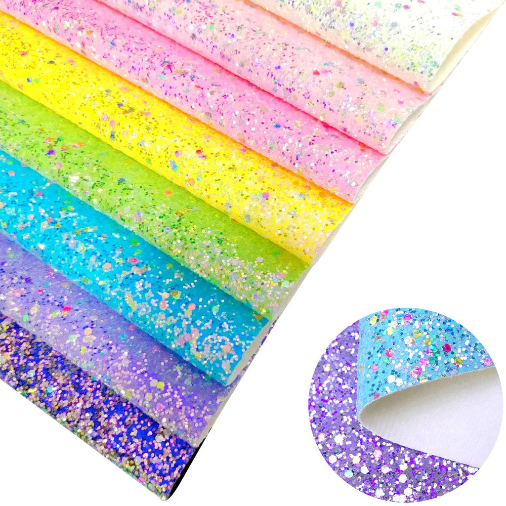 Chameleon Crystal Candy Color Chunky Glitter Fabric Sheets, Multicolor Faux Leather Material for Bows Crafts