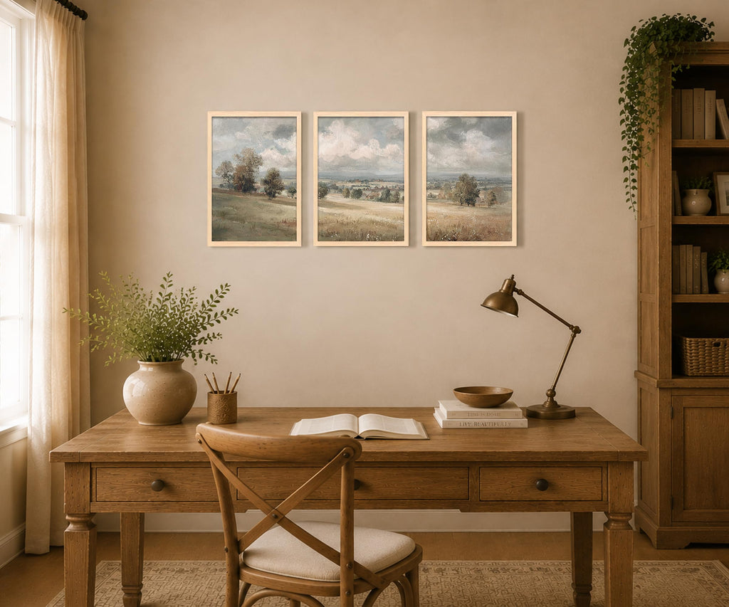 Framed Neutral Landscape Wall Art Set of 3, Farmhouse Prints