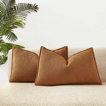 16x24 Boucle Textured Throw Pillow Covers for Couch Sofa Bed, Mustard Yellow