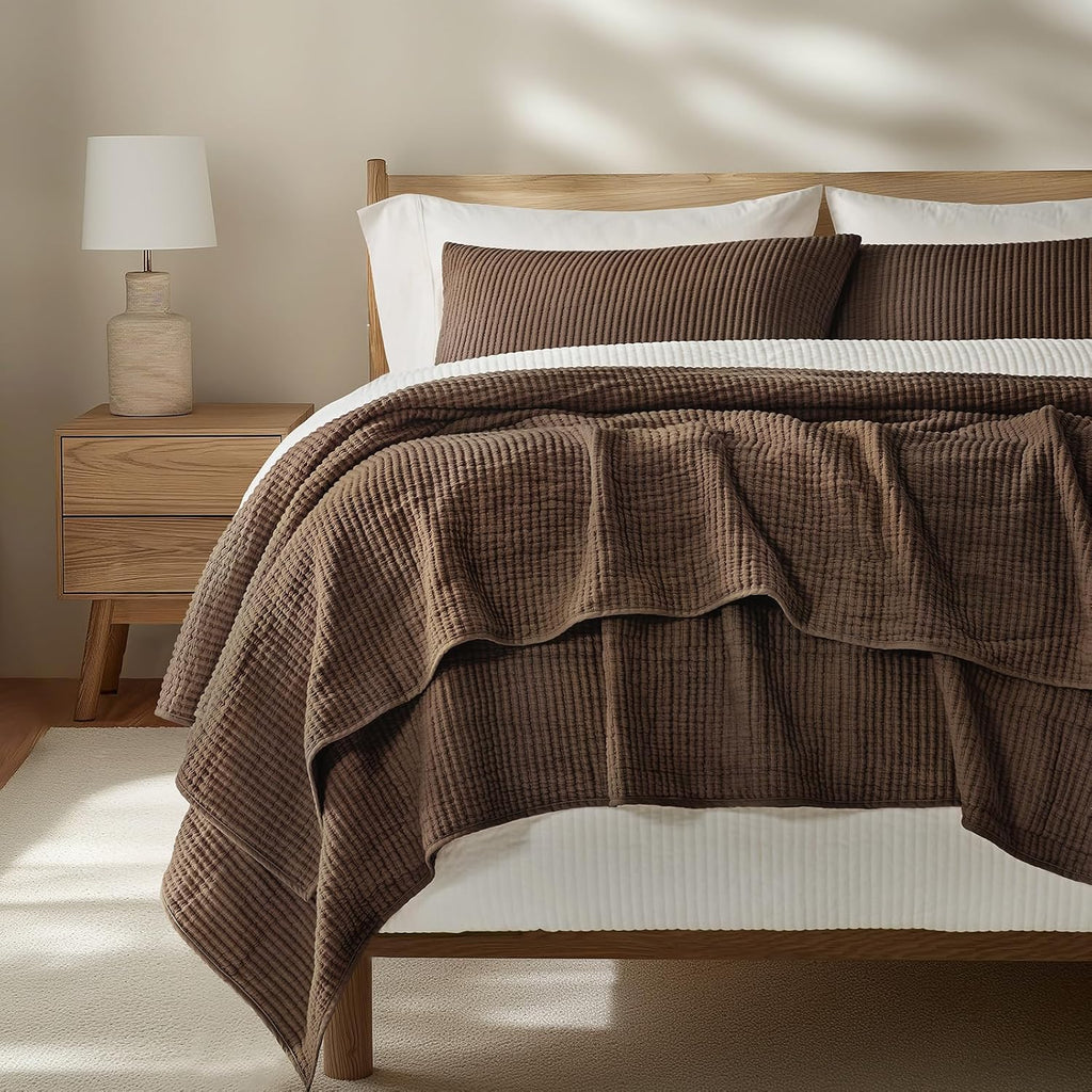 Cotton Coverlet Set King 3 Pieces, Lightweight Soft Ribbed Matelassé Bedspread Quilt Set, Cozy Oversized Quilted