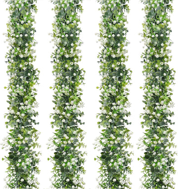 Fake Vines Eucalyptus Babys Breath Greenery Garland - Set of 4