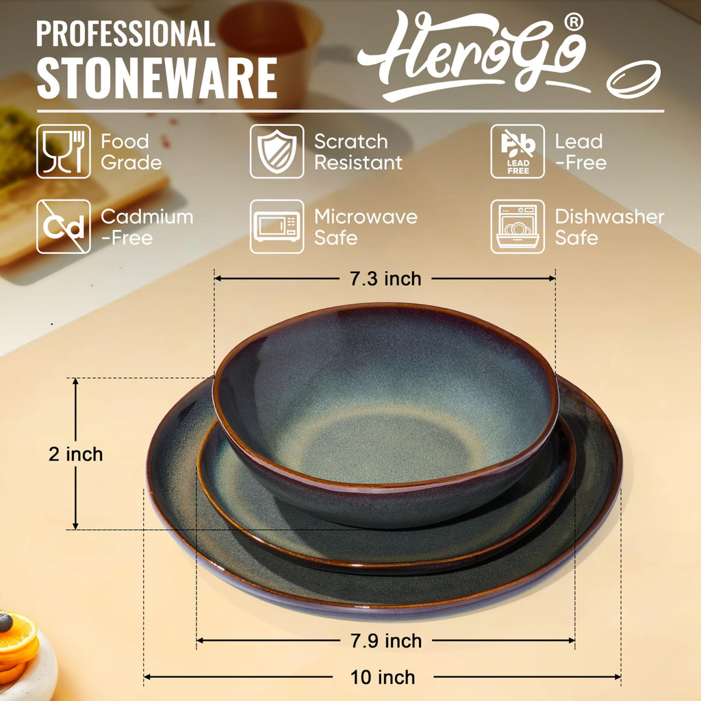18PCS Dinnerware Sets for 6, Stoneware Plates and Bowls Dish Set, Irregular Handmade Dinner Ware Dishware Dinning