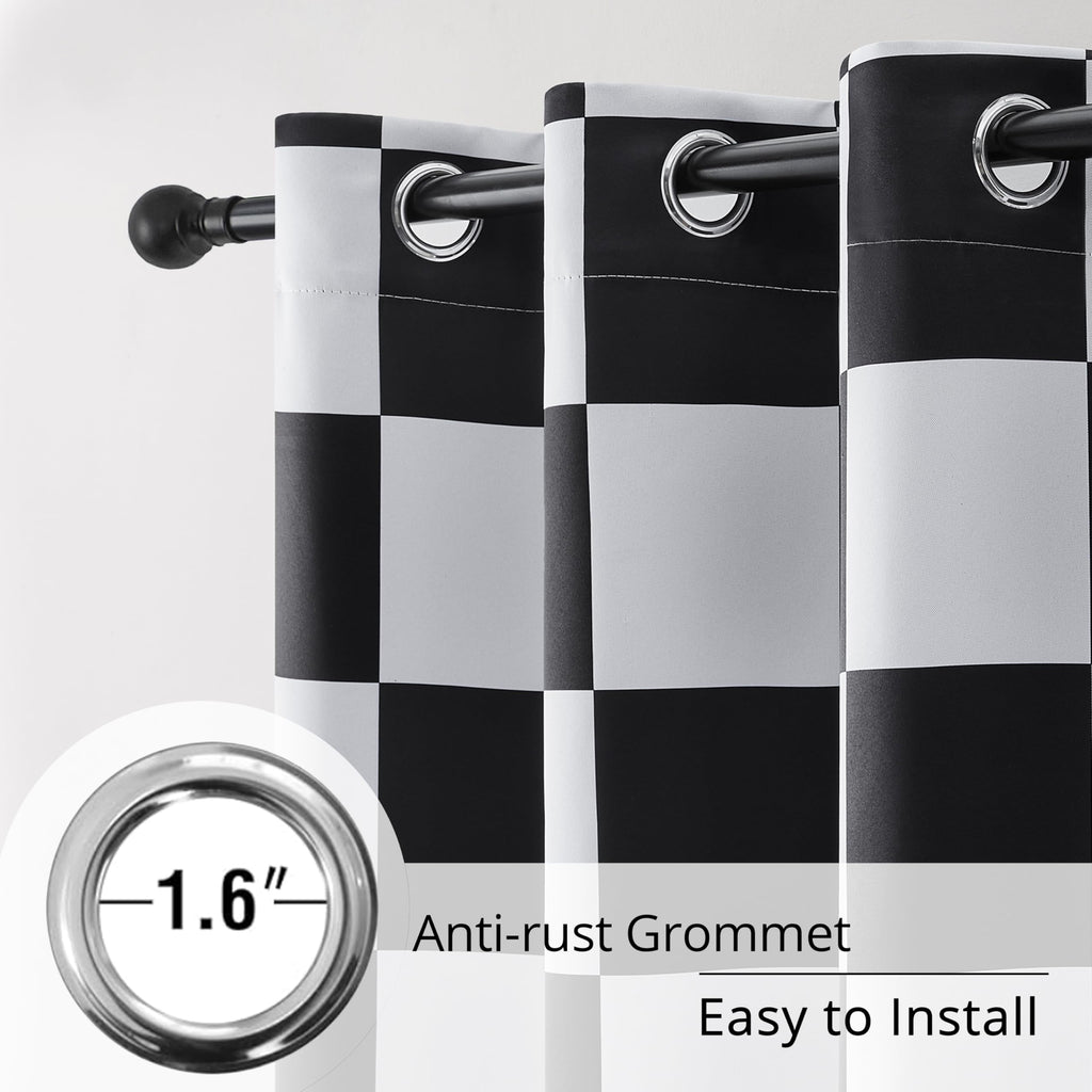 Black and White Checkered Blackout Curtains, 2 Panels, 42 * 54