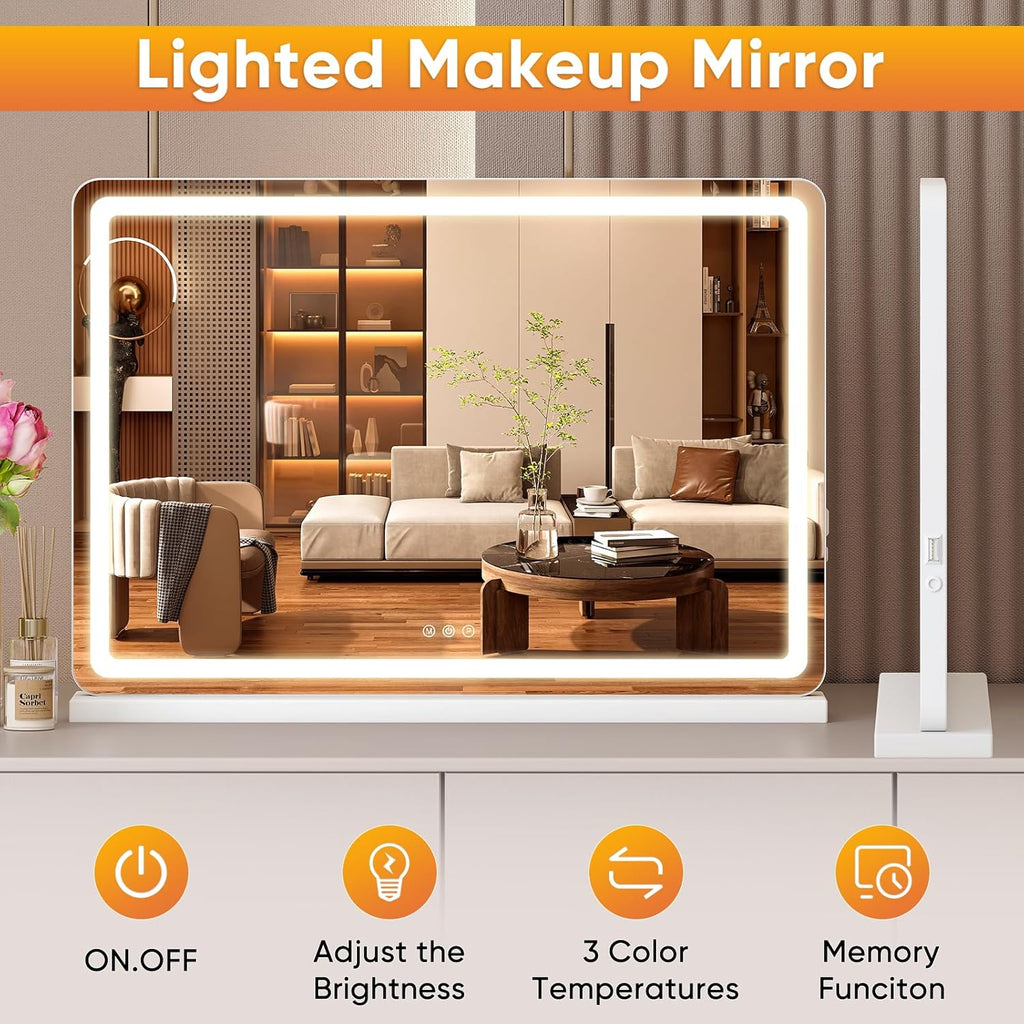 22"x32" LED Vanity Mirror with Lights, Extra-Large, Lighted Makeup Mirror with Smart Memory, Dimmable 3