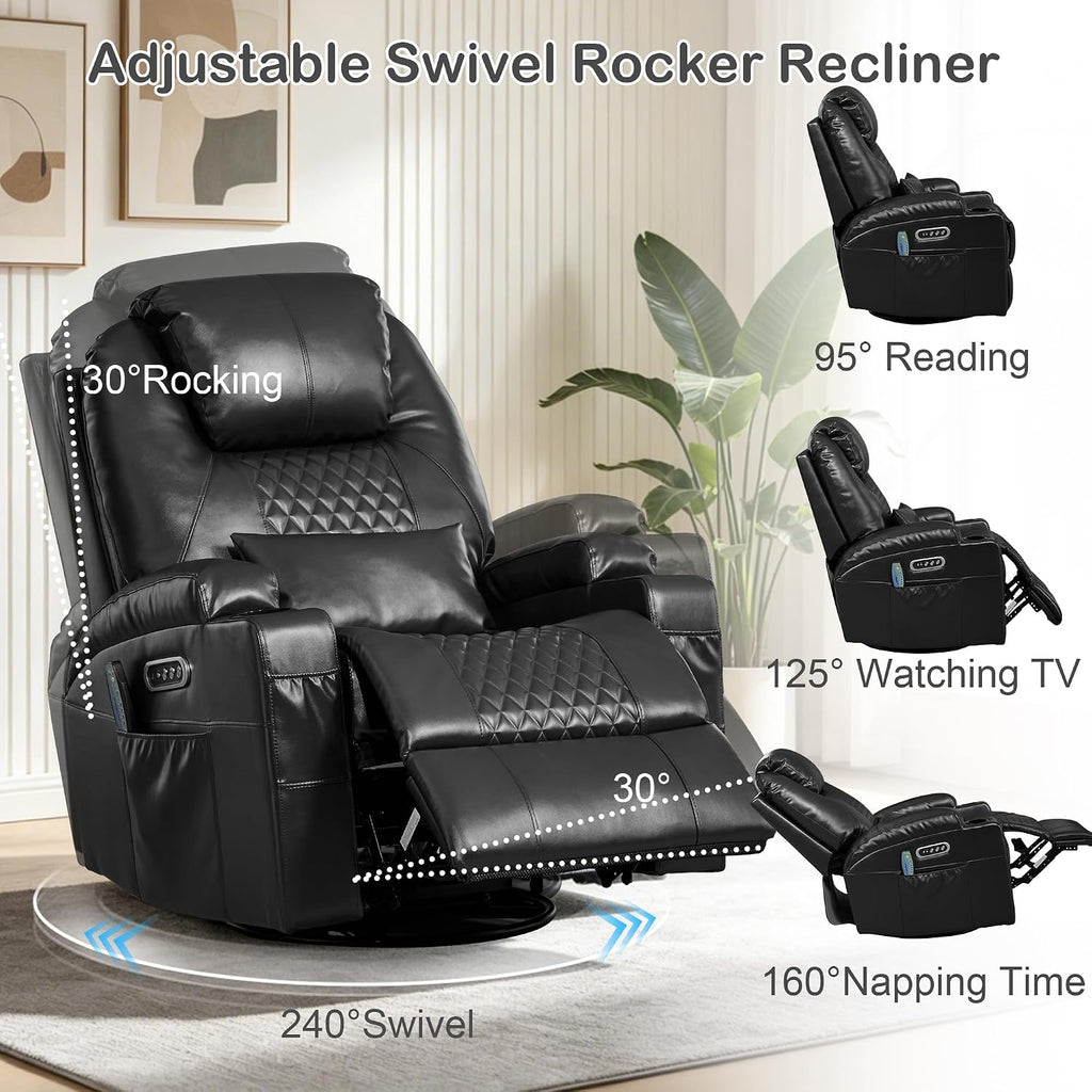Power Swivel Rocker Recliner with Dual Motor, 240° Electric Glider Recliner with Heat & Massage, Rocking Chair