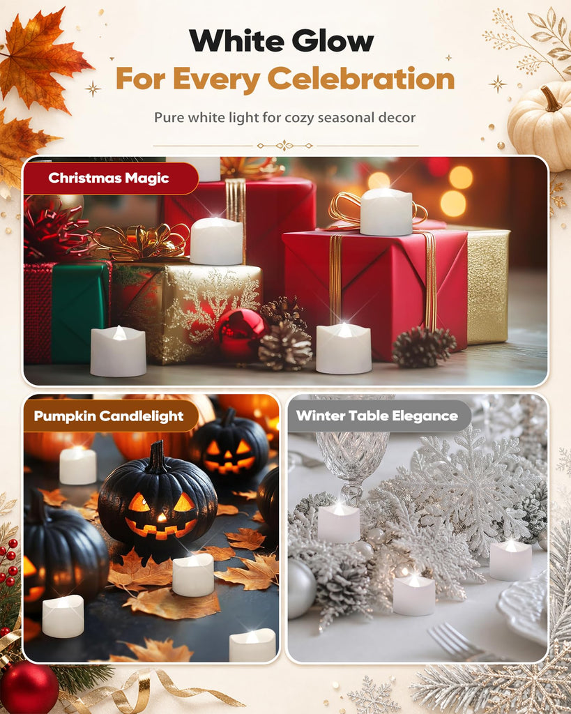 24-Pack Battery Tea Lights with Timer Built in, Auto-On 6H Daily