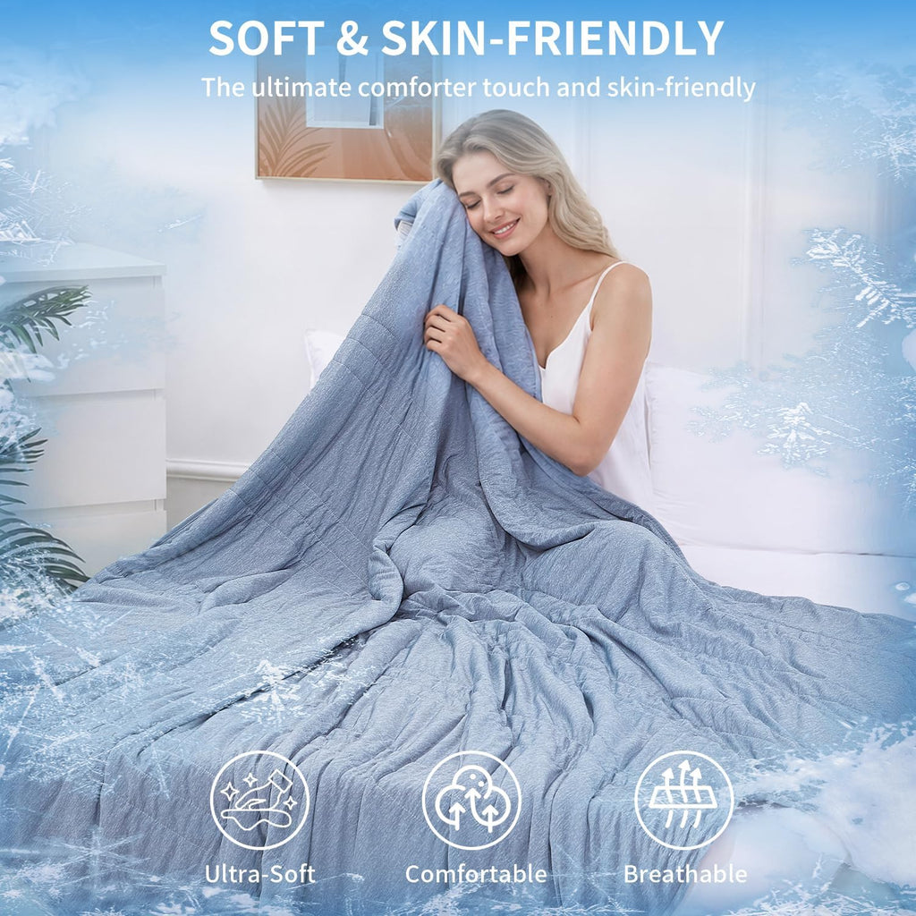 Cooling Blanket Queen Size,Double-Sided Lightweight Summer Bedding for Hot Sleepers and Night Sweats, Breathable Navy