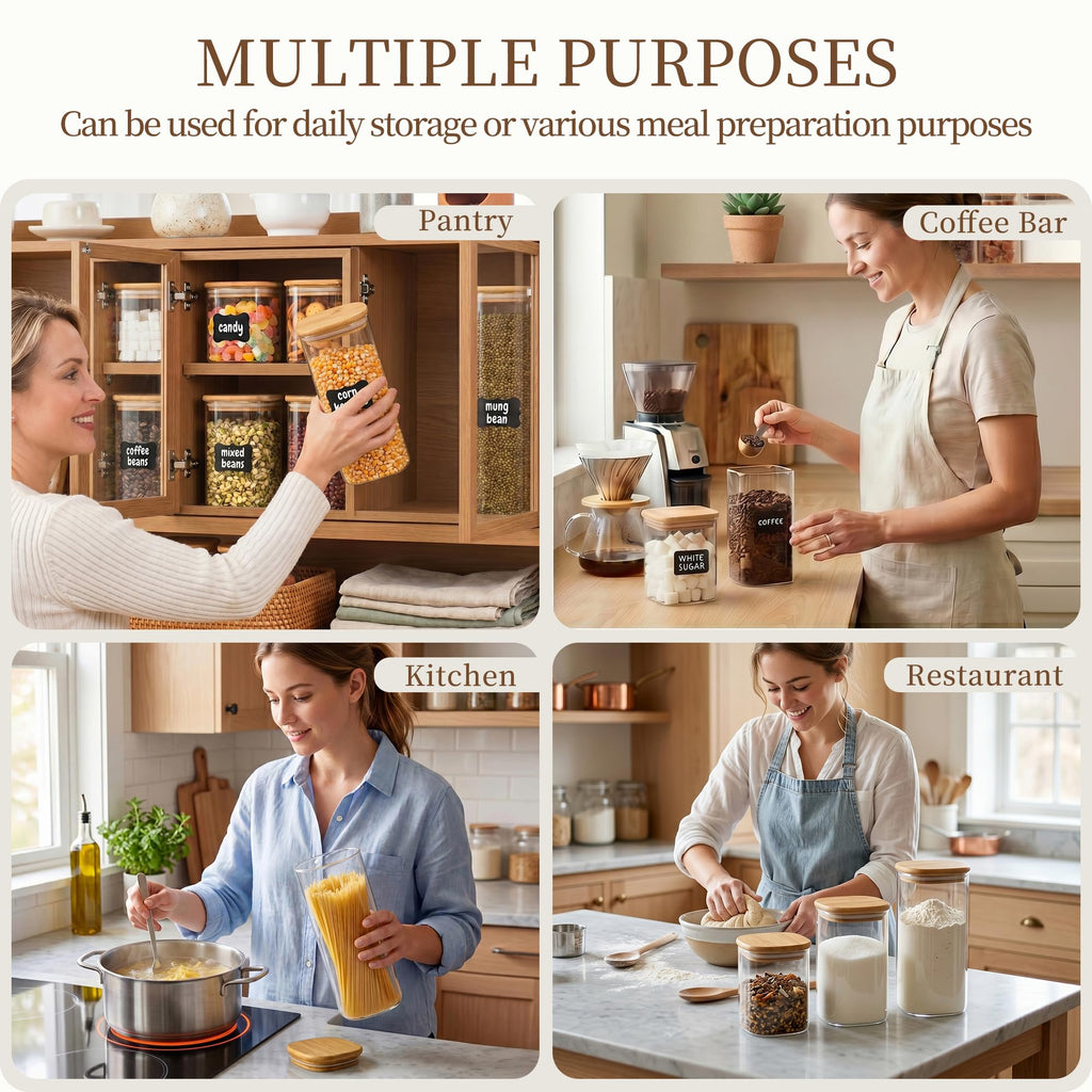 37 Oz Glass Jars - 6 Pack Food Storage Containers with Lids Square
