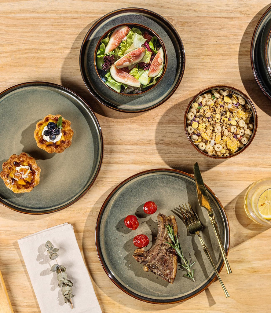 Ceramic Dinnerware Sets for 4, 12 Pieces Porcelain Lightweight Speckled Plates and Bowls Sets