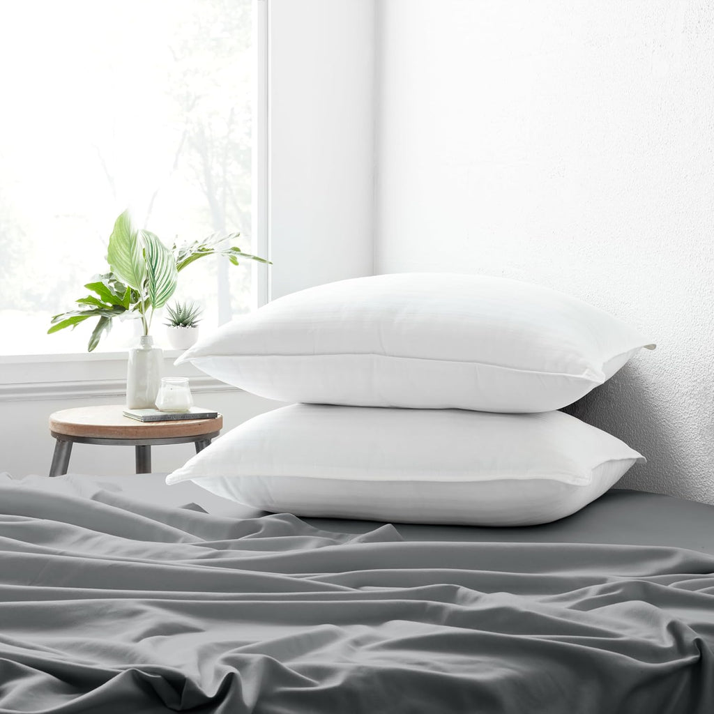 Cooling Gel Queen Pillows Set of 2-100% Cotton Cover, Soft Gel-Fiber Filling, Bed Pillows for All Sleepers, Odorless