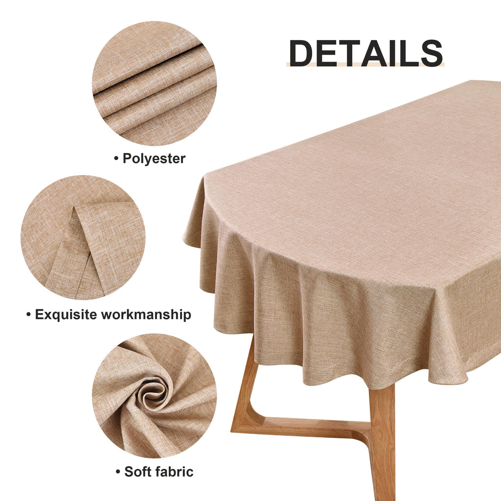 Faux Linen Oval Tablecloth Heavy Duty Wrinkle Resistant Fabric Table Cloths 60 x 84 Inch Flaxen Farmhouse Rustic