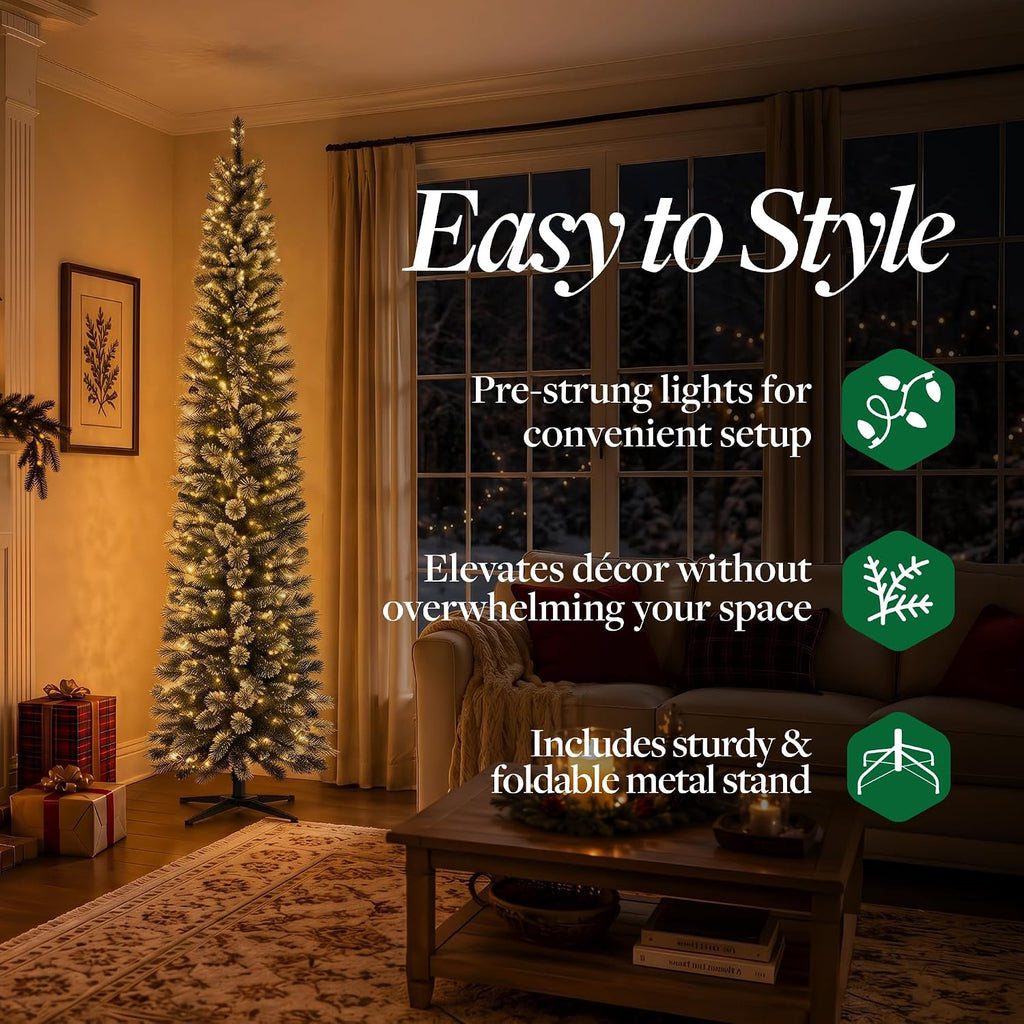Stanley Pre-Lit Slim Pencil Christmas Tree, 500 Lights