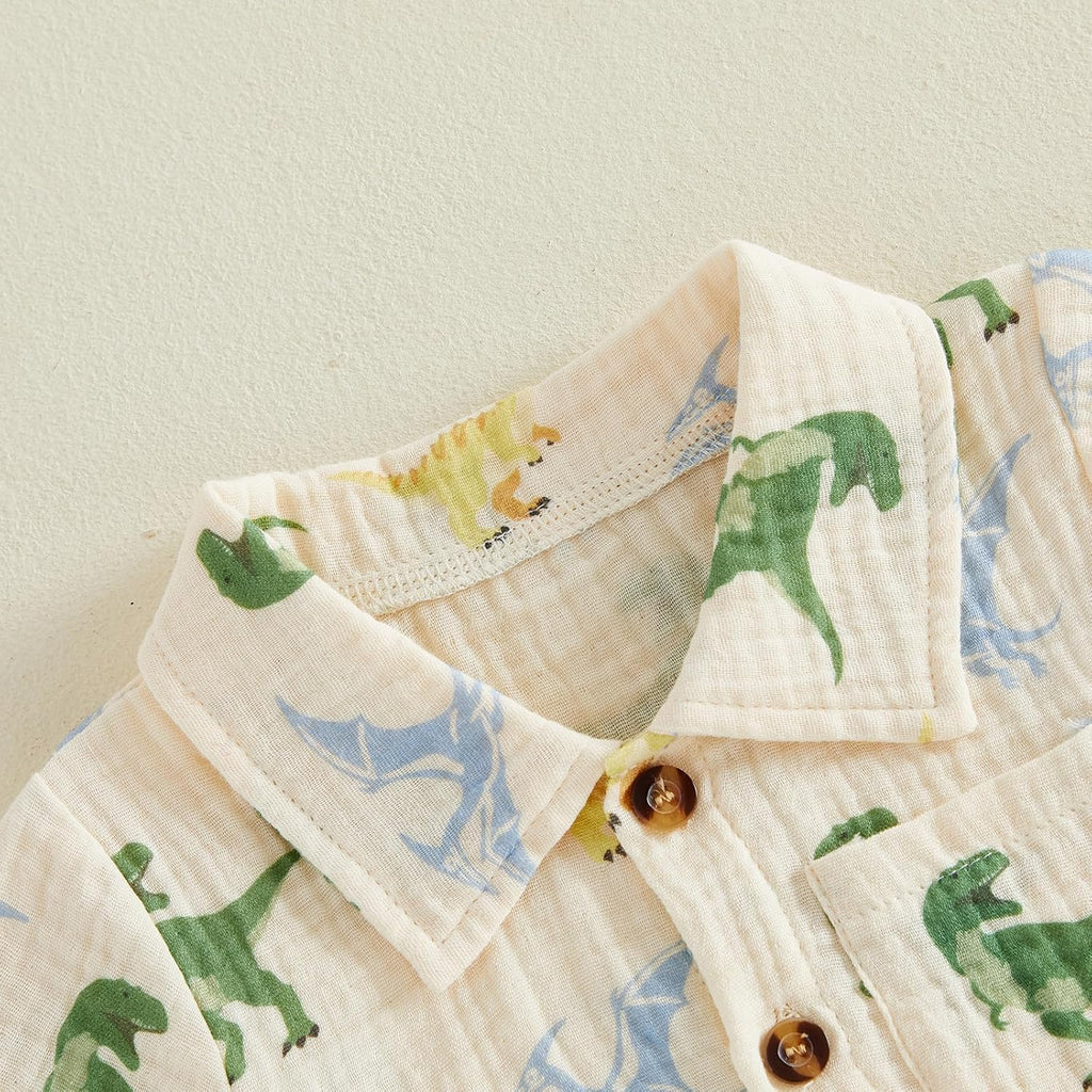 Baby Boy Summer Clothes Cute Print Short Sleeve Button T Shirt + Shorts Set